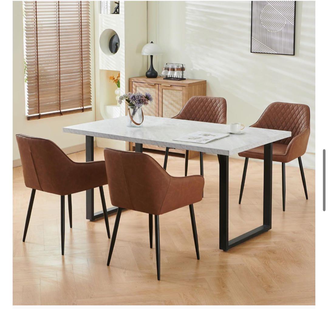 高級感レザーファブリックダイニングチェアグレー4脚セットスチール脚北欧風おしゃれ