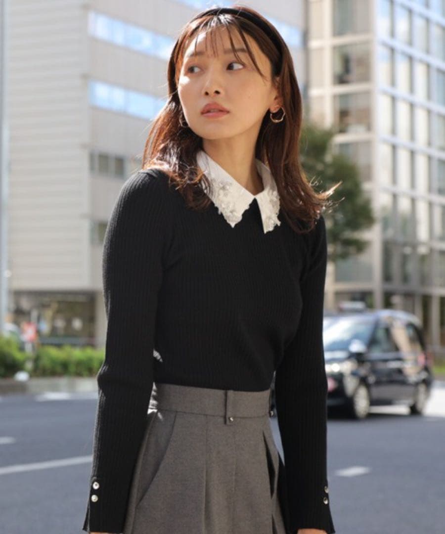 JUSGLITTY 新品未使用タグ付き ビジュー衿リブニット