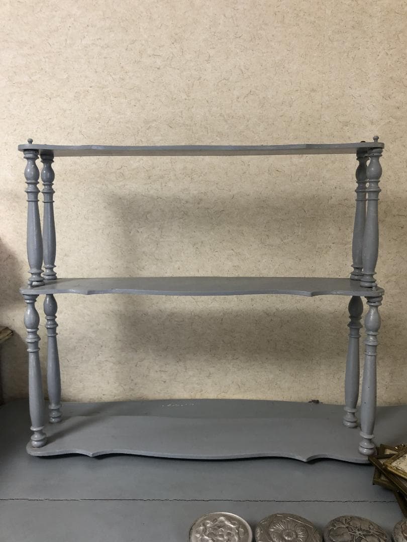 フランスアンティーク　シェルフ　飾り棚　ブルーグレー