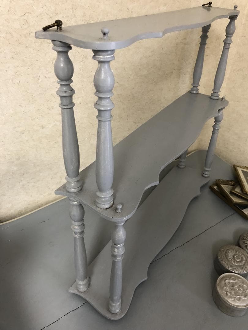 フランスアンティーク　シェルフ　飾り棚　ブルーグレー