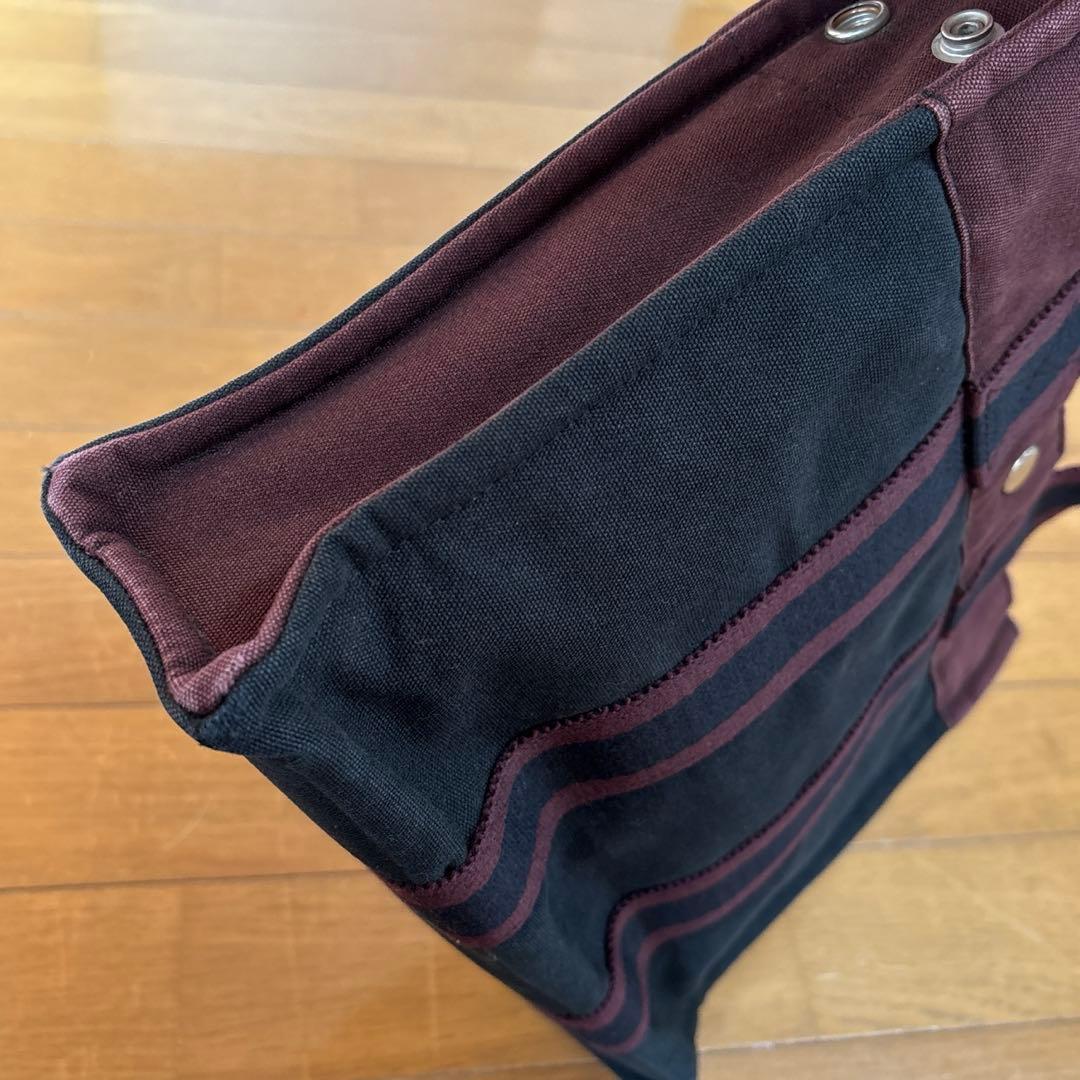 HERMES キャンバストートバッグ　黒とワイン色