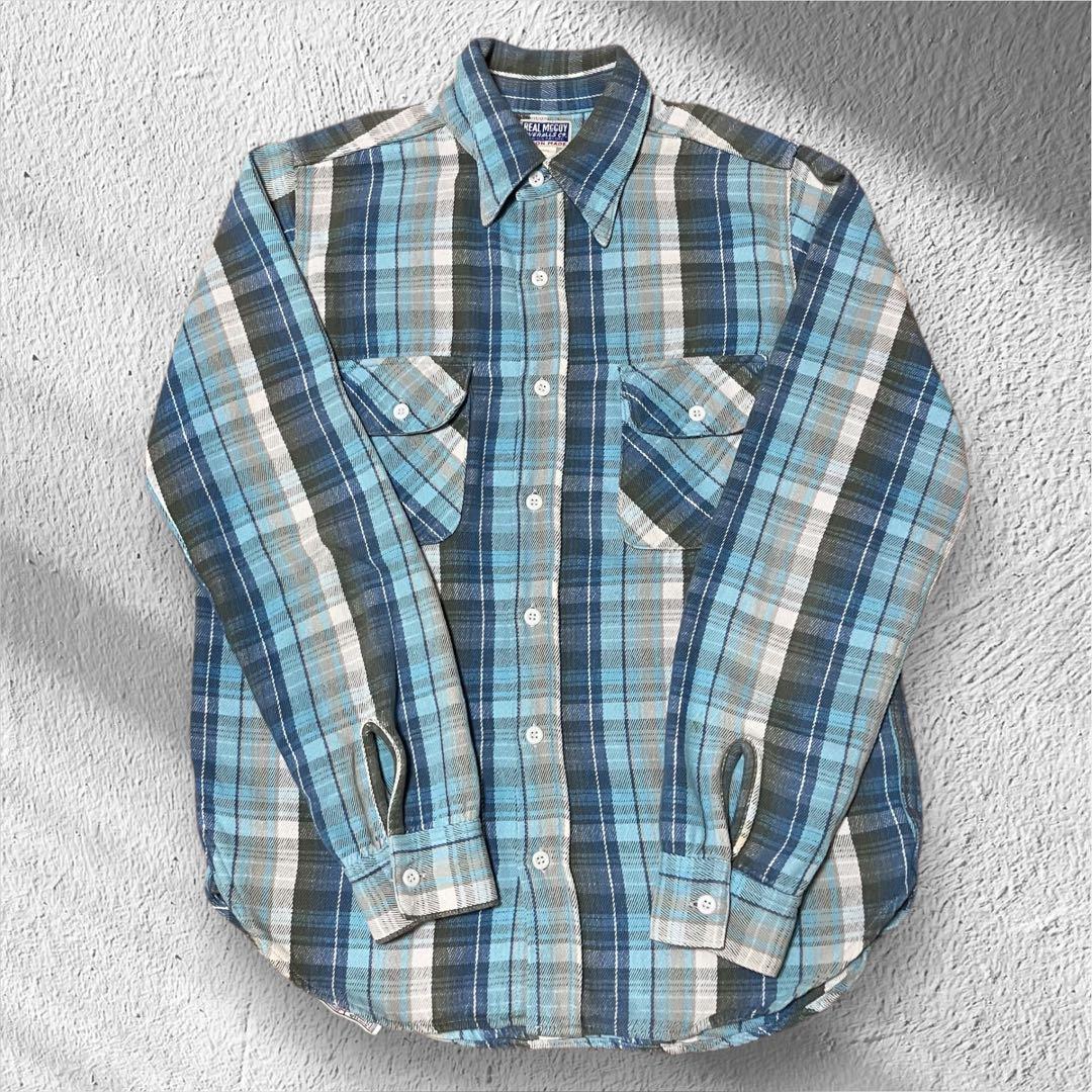 【マチ付】美品リアルマッコイズ ヘビーネルシャツ15 ブルー系 Lot.955L