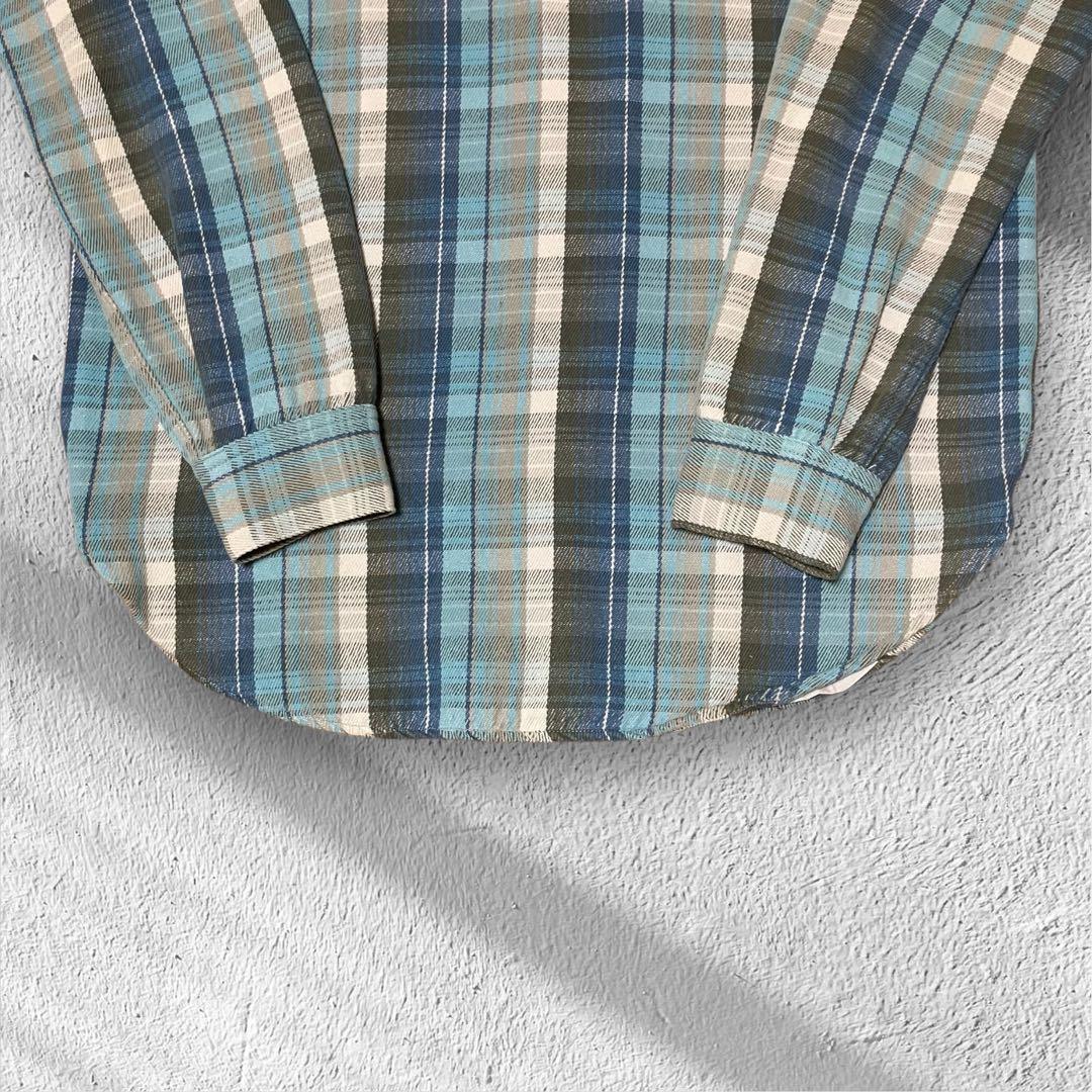 【マチ付】美品リアルマッコイズ ヘビーネルシャツ15 ブルー系 Lot.955L