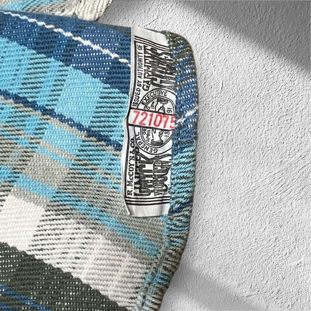 【マチ付】美品リアルマッコイズ ヘビーネルシャツ15 ブルー系 Lot.955L
