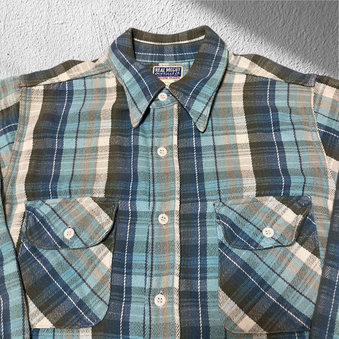 【マチ付】美品リアルマッコイズ ヘビーネルシャツ15 ブルー系 Lot.955L