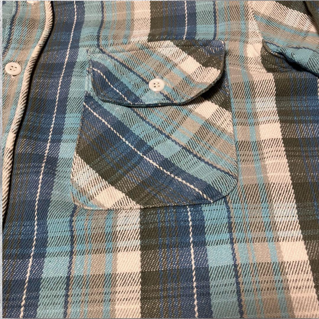 【マチ付】美品リアルマッコイズ ヘビーネルシャツ15 ブルー系 Lot.955L