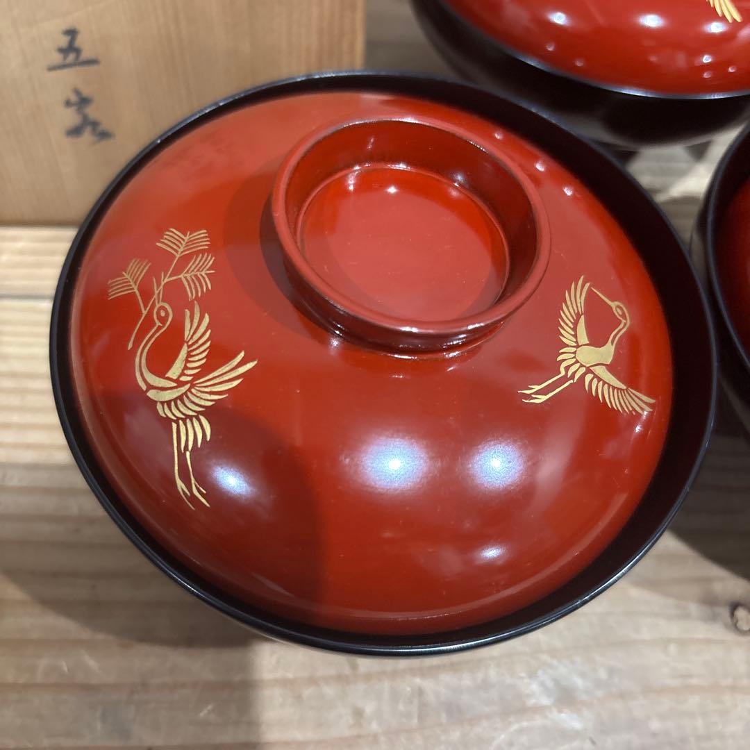 松花堂写 吸物椀 五客 鳳凰蒔絵 松美堂造（大阪 淀屋橋）共箱付き 茶道具