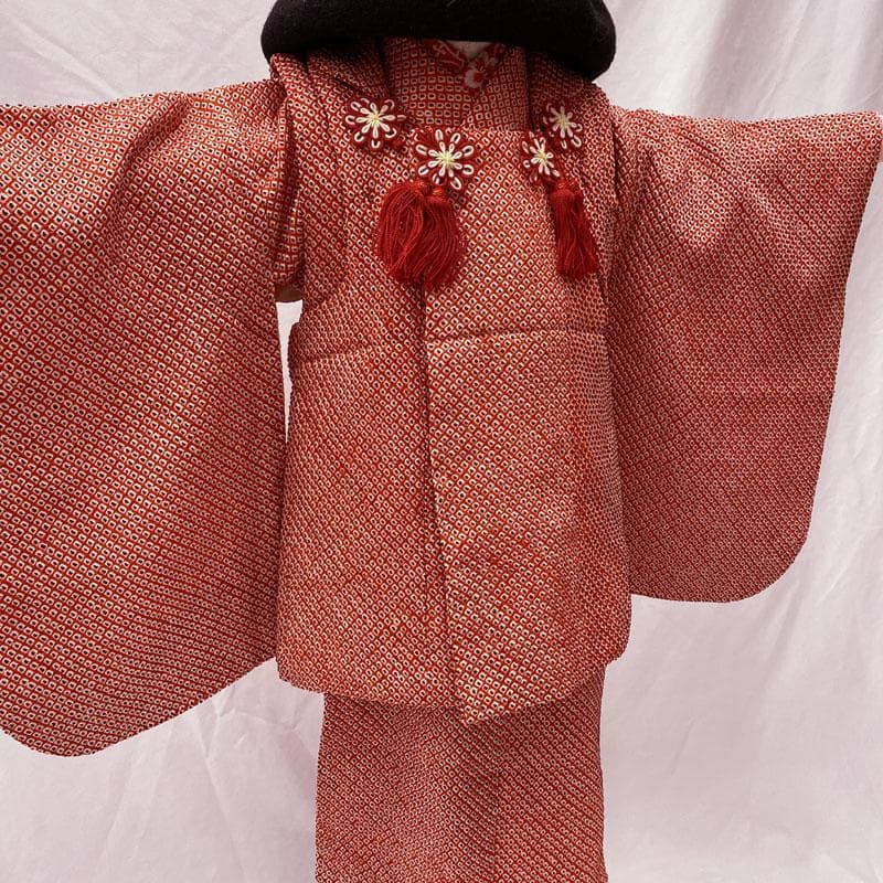507ag1◎七五三 三歳 女児 お正月 節句 着物&被布&羽織 総絞り 赤黒◎