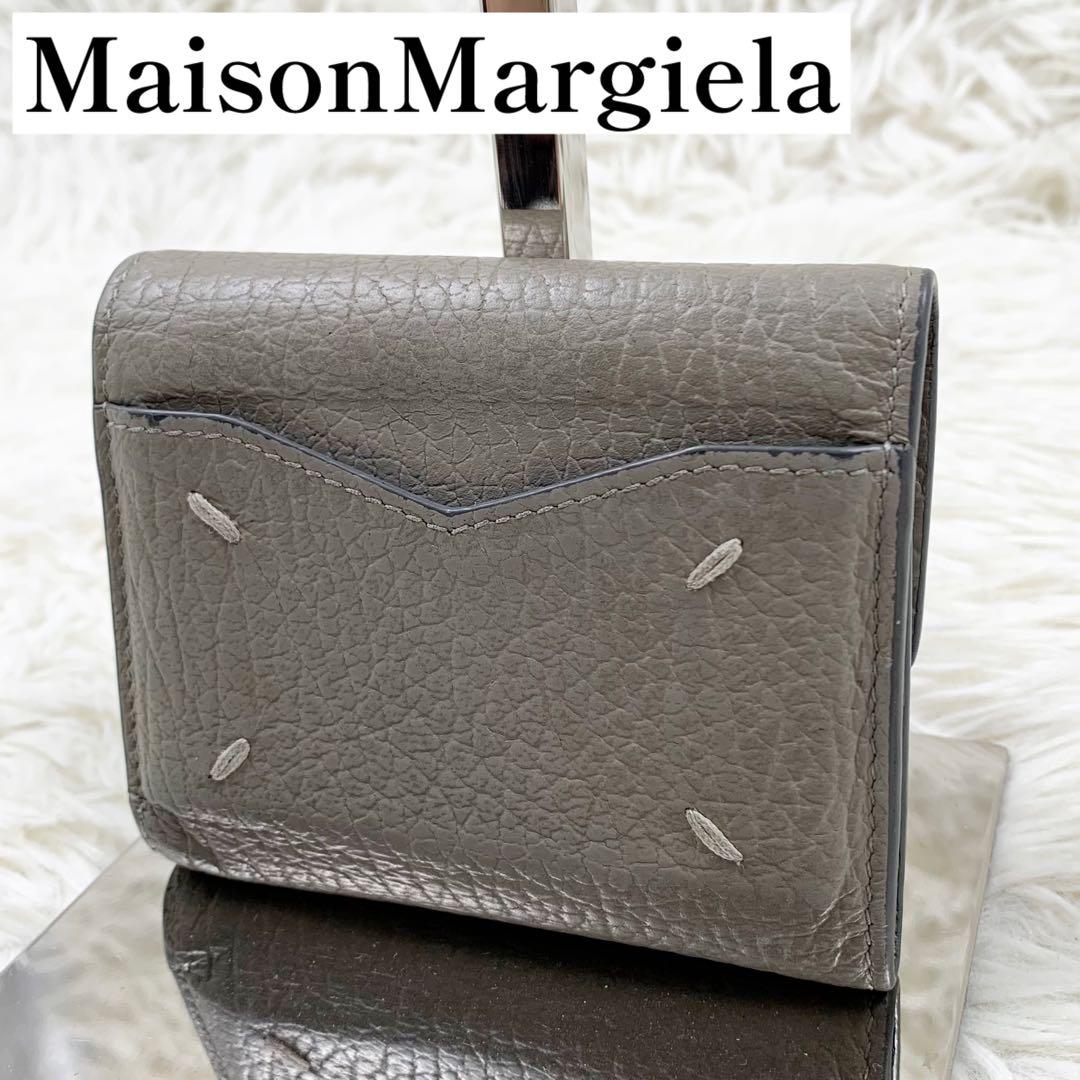 【✨良品✨】メゾンマルジェラ 三つ折り財布 4ステッチ レザー グレー