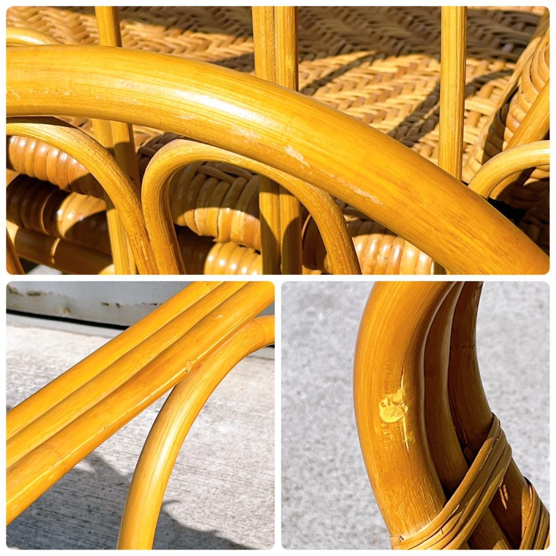 【送料無料】 ラタン リクライニングアームチェア マガジンラック オットマン