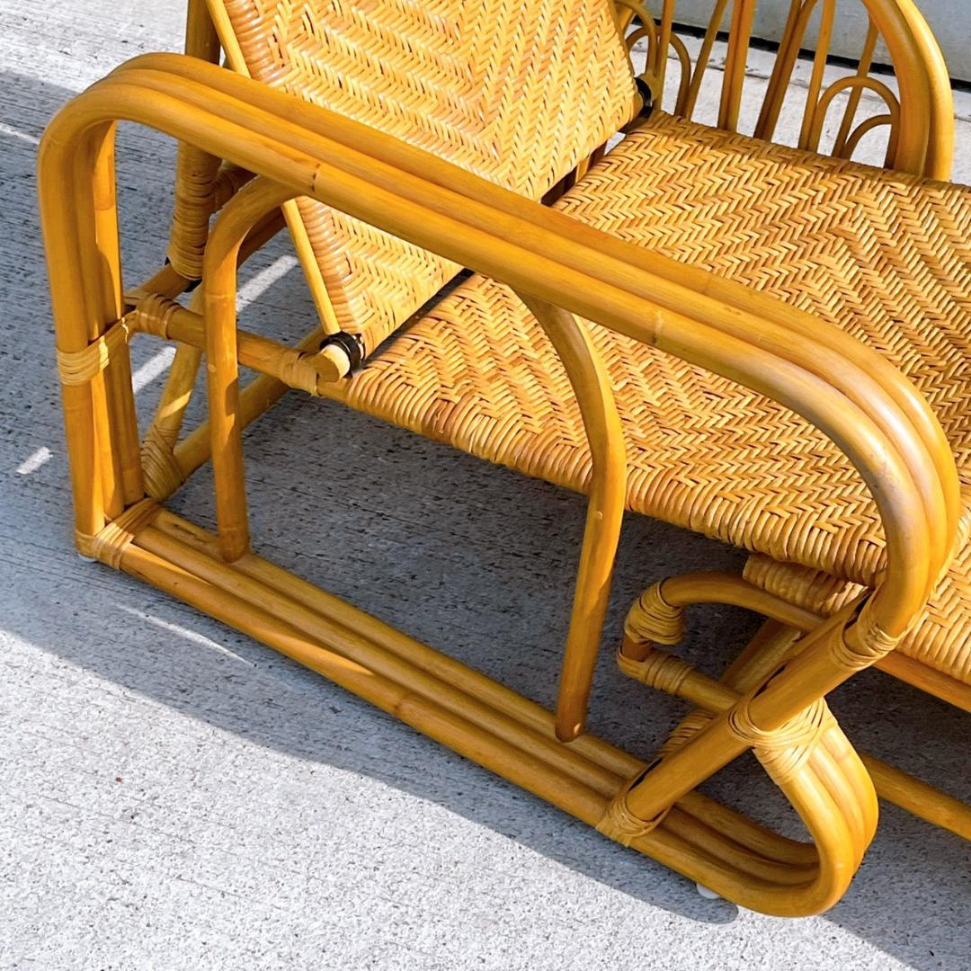 【送料無料】 ラタン リクライニングアームチェア マガジンラック オットマン