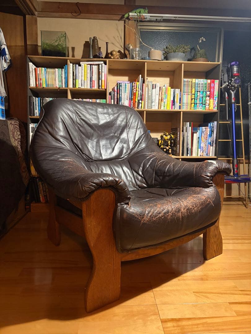 オランダ製 本革 1人掛けソファ ダークブラウン【引き取り限定/値段交渉可】