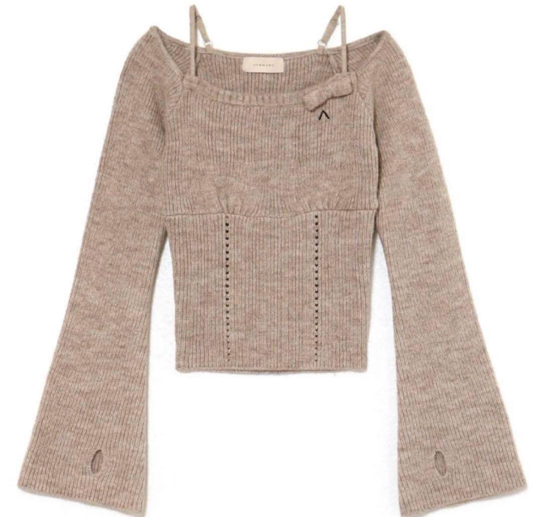 トップス Baby ribbon knit tops brown andmary