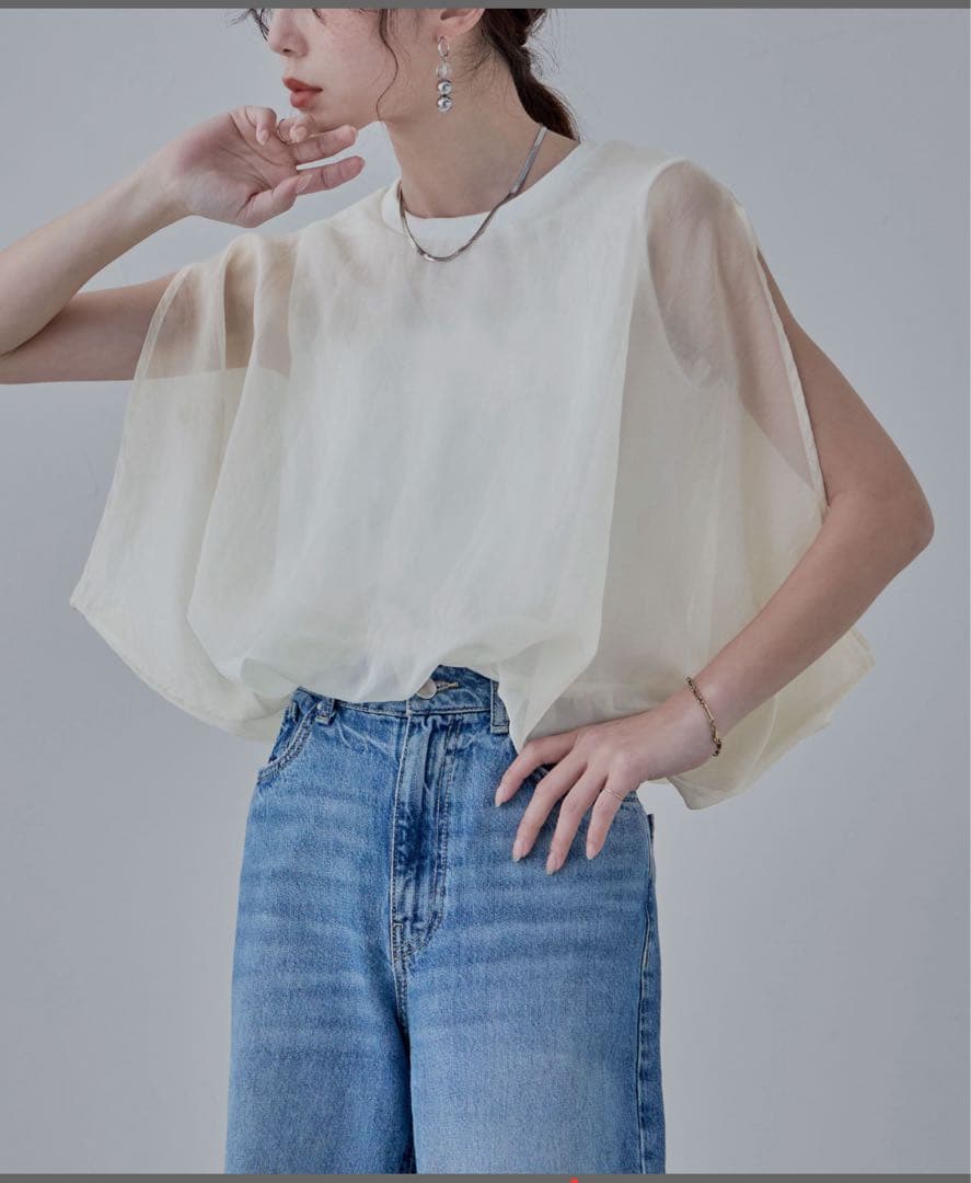 専用etoll. オーガンジーレイヤード風バルーンブラウスホワイトブラック２枚