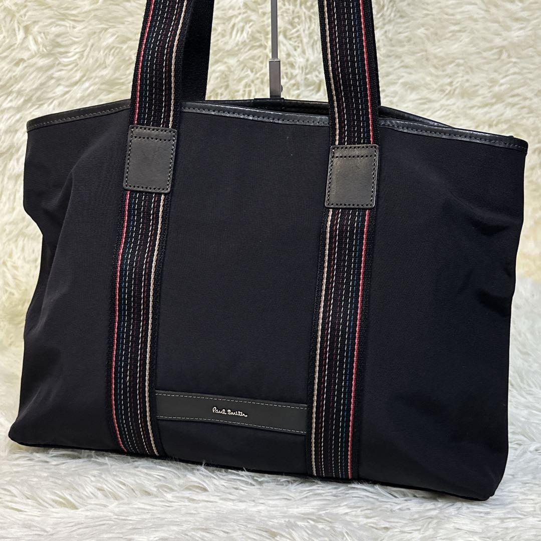 ポールスミス マルチストライプ ナイロン トートバッグ ブラック 大容量