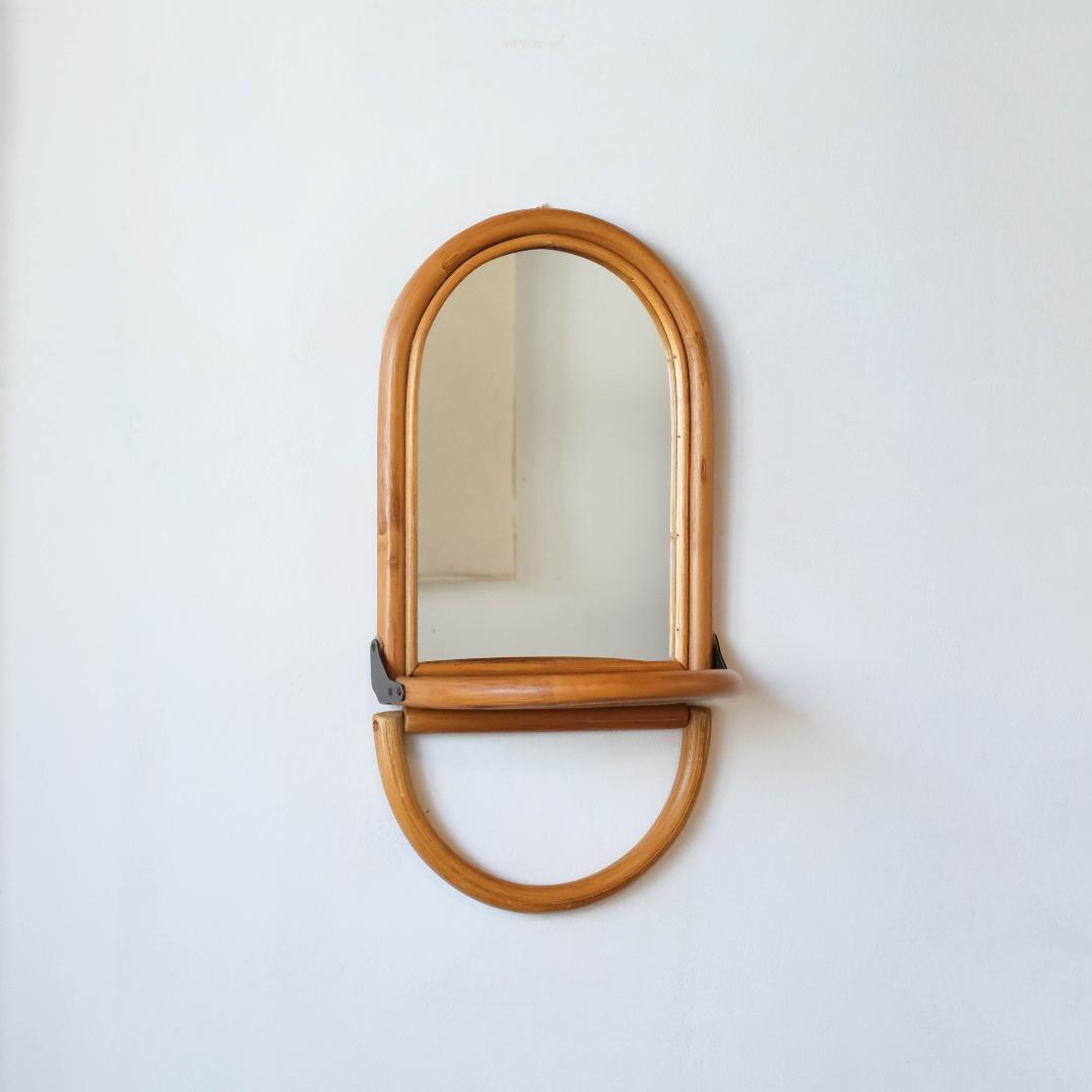 ウォールミラー　鏡　ラタン　レトロ　昭和レトロ