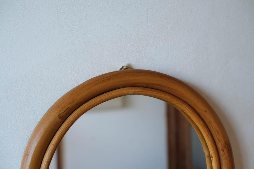 ウォールミラー　鏡　ラタン　レトロ　昭和レトロ