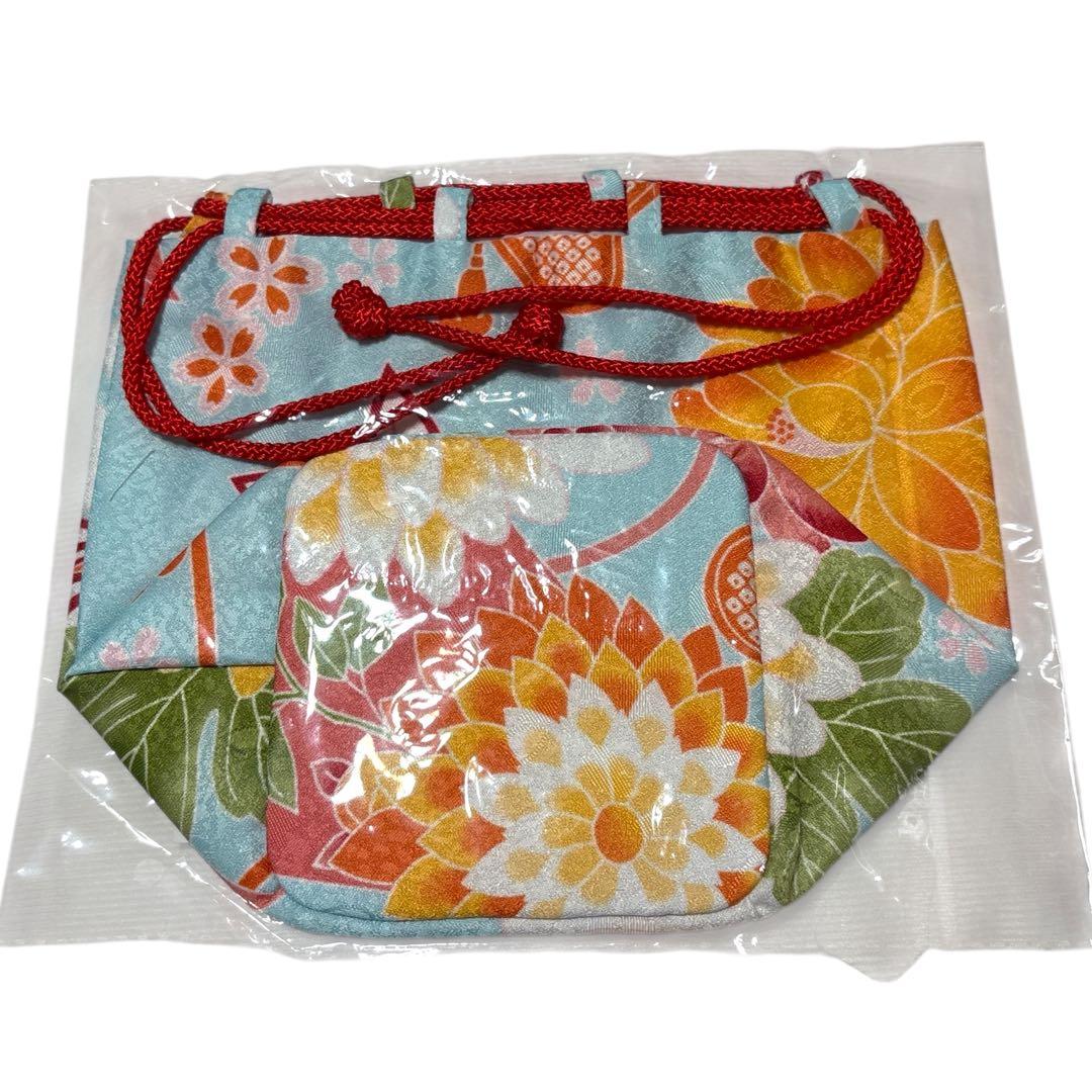 Coucou Memoire 着物150豪華安心7点フルセット水色 花柄 お正月