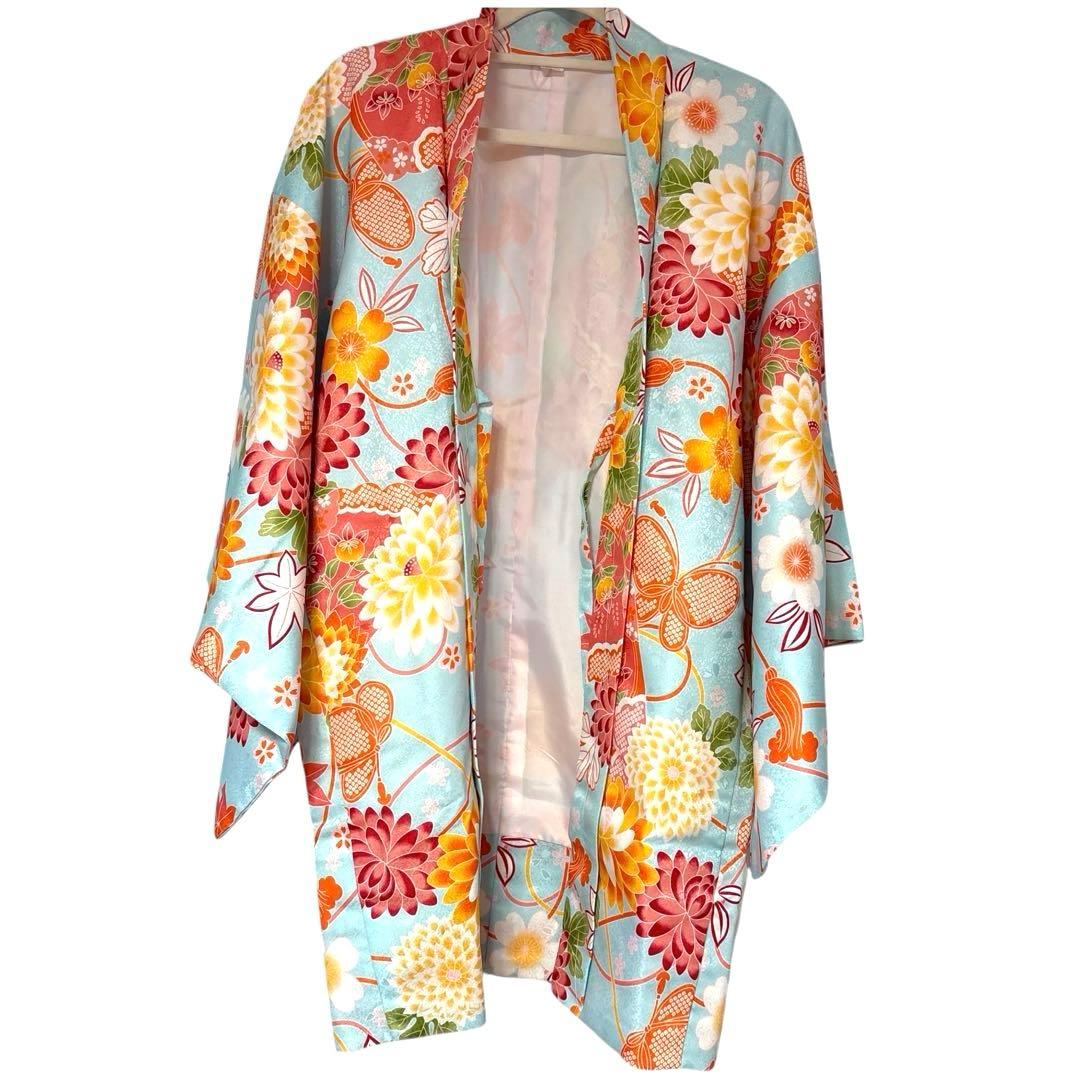 Coucou Memoire 着物150豪華安心7点フルセット水色 花柄 お正月