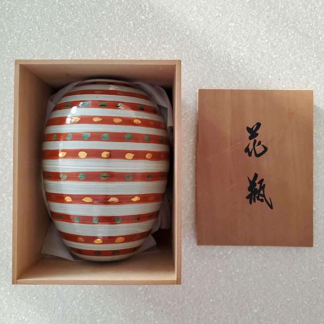 vintage * 赤絵点紋花瓶 花器 木箱入り