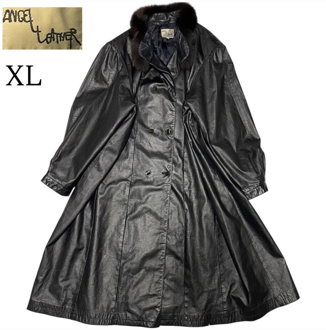 【ANGEL】本革 マキシ丈リアルレザーダブルチェスターコート 日本製 黒 XL