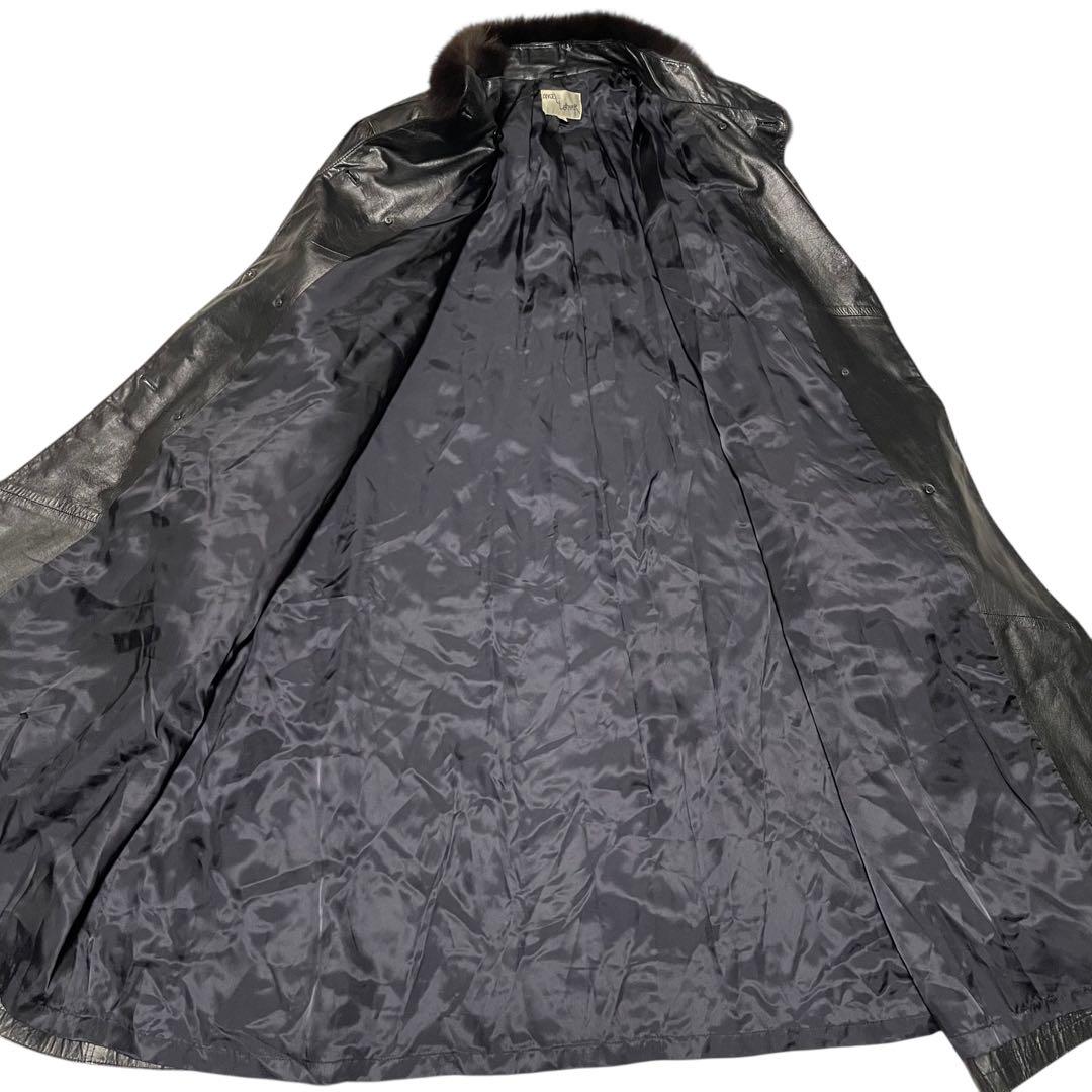 【ANGEL】本革 マキシ丈リアルレザーダブルチェスターコート 日本製 黒 XL