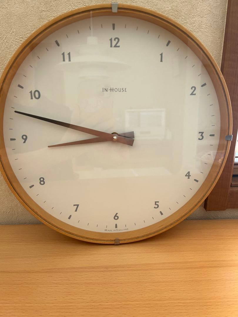 電波時計英国 IN HOUSE 壁掛け時計 30cm ナチュラルウッド ガラス
