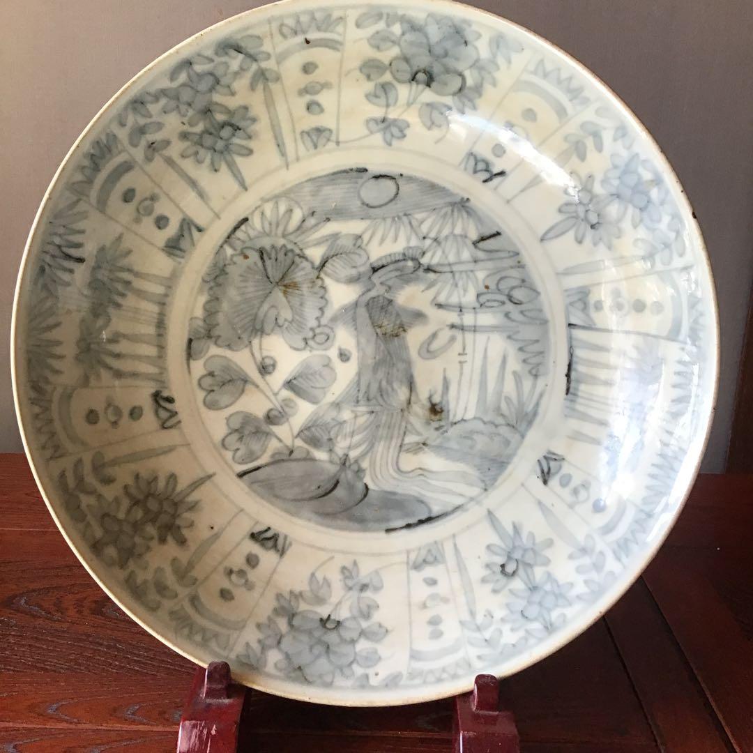 呉須染付芙蓉手鳳凰図大鉢　　明時代