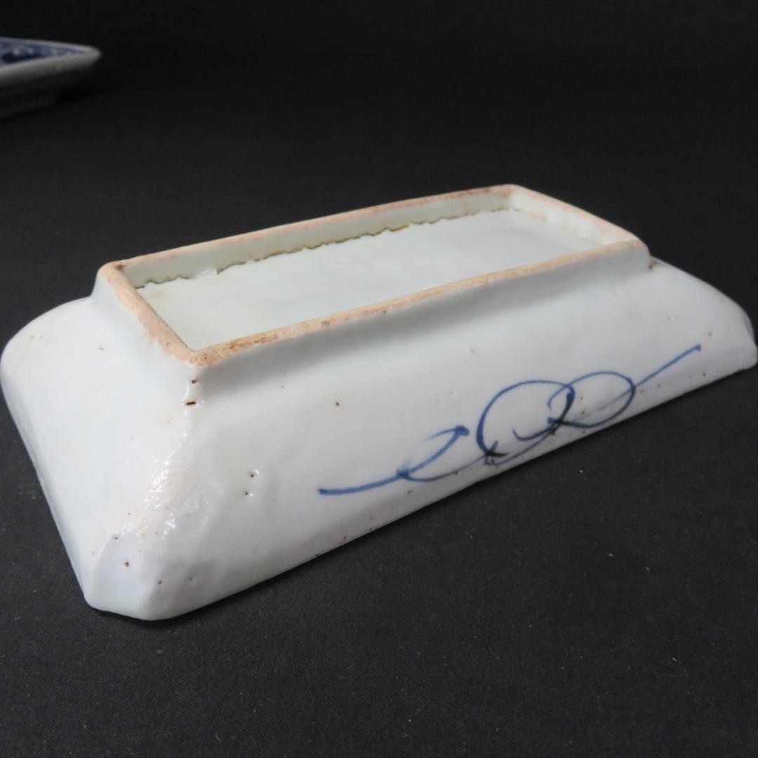 長皿 染付 3枚 窯傷 歪み 古伊万里