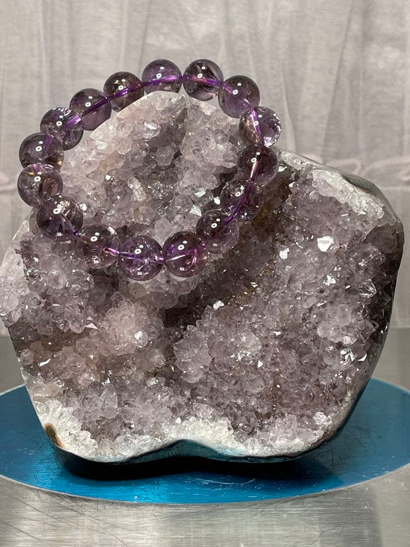 綺麗　天然石　アメジストクラスターと　ブレスレット13.3ミリ　2点セット