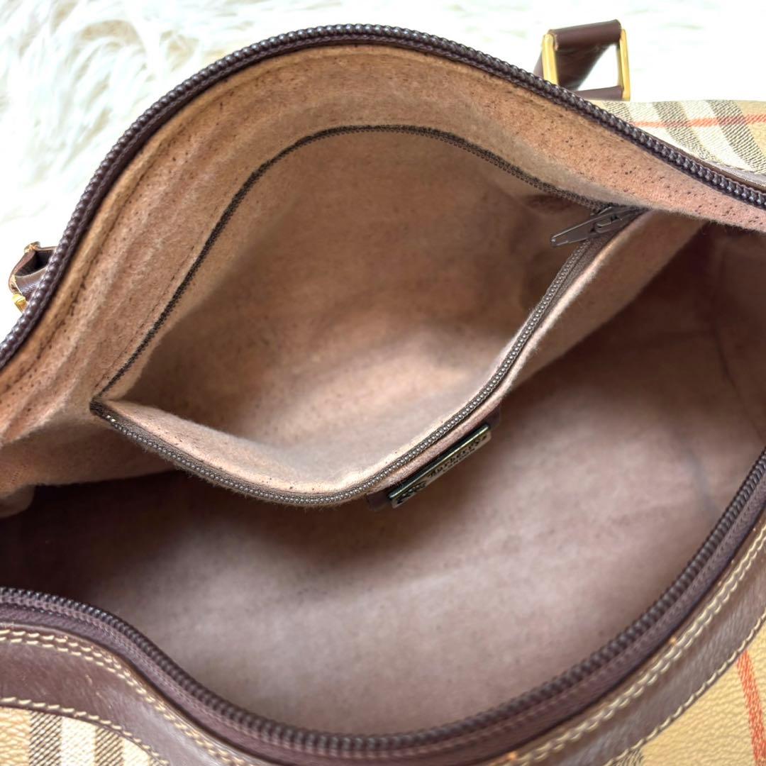 【美品】バーバリー　ミニボストン ノバチェック PVC レザー シャドーホース