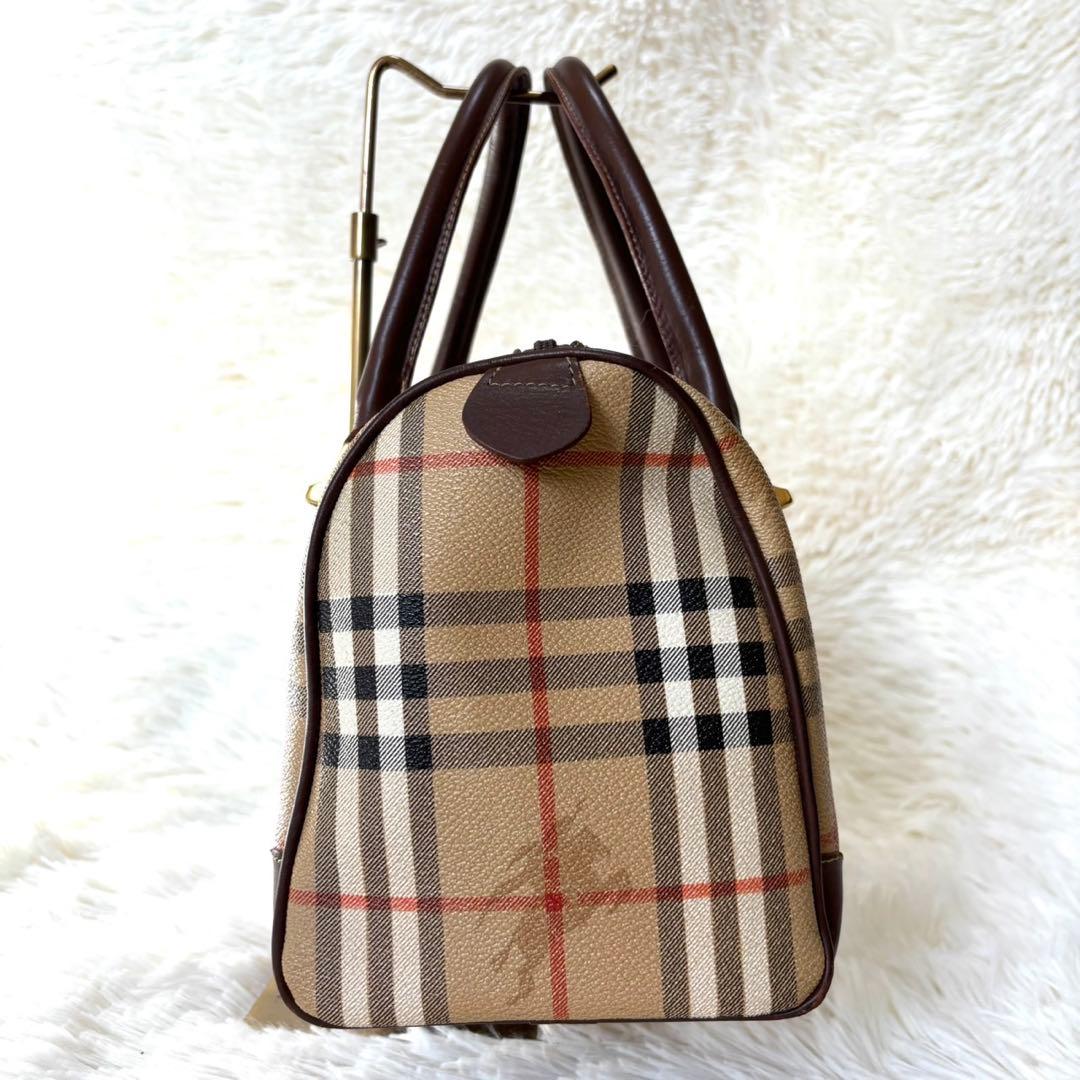 【美品】バーバリー　ミニボストン ノバチェック PVC レザー シャドーホース