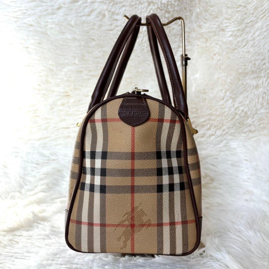 【美品】バーバリー　ミニボストン ノバチェック PVC レザー シャドーホース