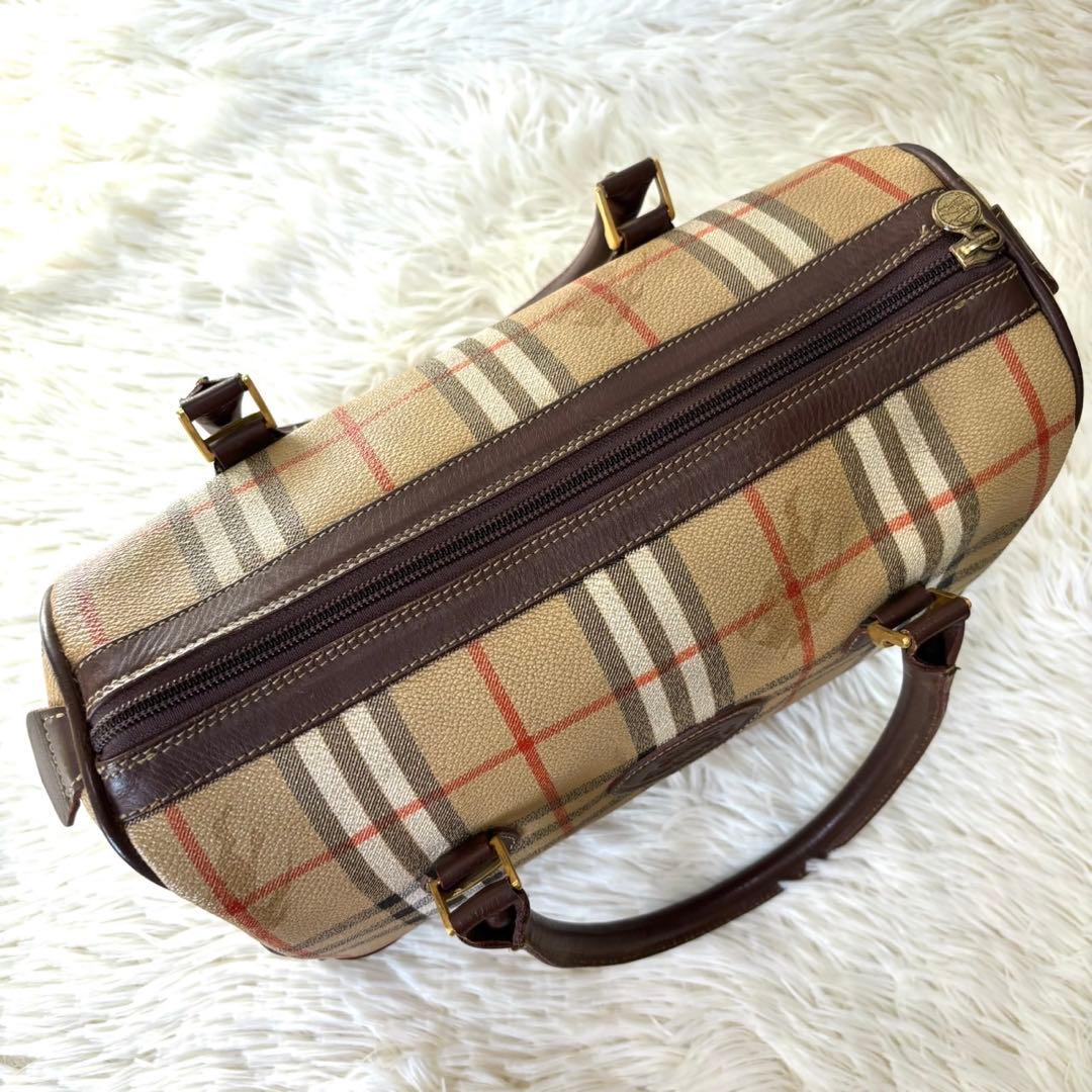 【美品】バーバリー　ミニボストン ノバチェック PVC レザー シャドーホース