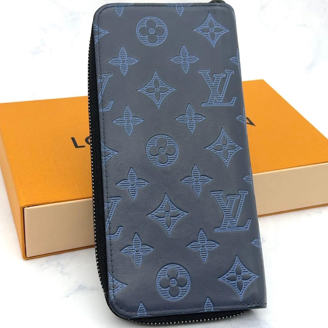 【新品に近い】ルイヴィトン モノグラムシャドウ ジッピーヴェルティカル ネイビー