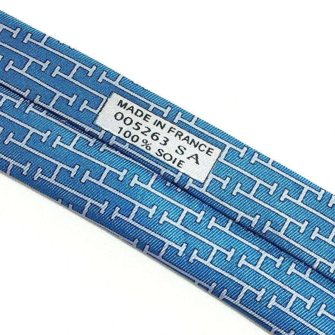 未使用級 エルメス HERMES ネクタイ ブルー H織りタイ ファソネH H柄