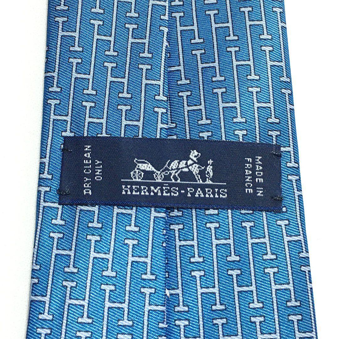 未使用級 エルメス HERMES ネクタイ ブルー H織りタイ ファソネH H柄