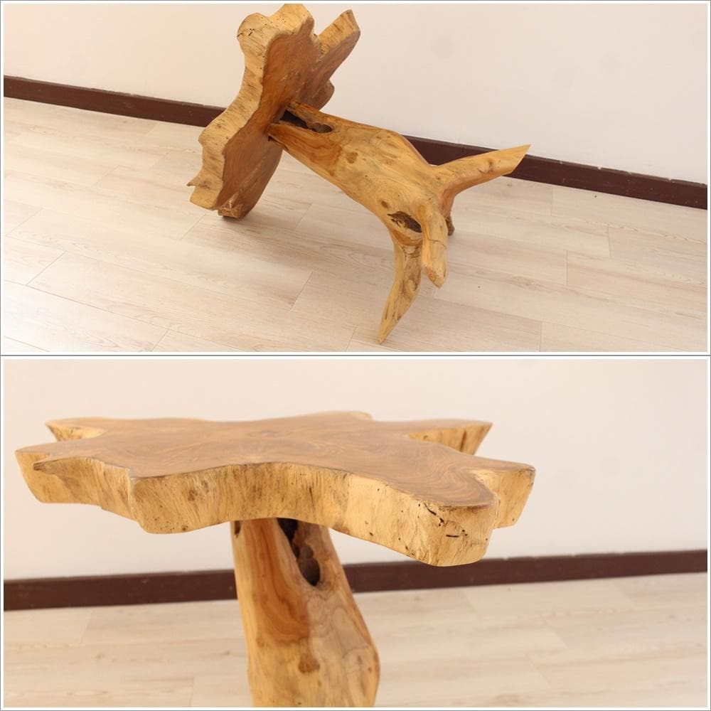 在庫処分 １点もの 木製 テーブル チーク材 天然木 一枚板 切り株 根 3