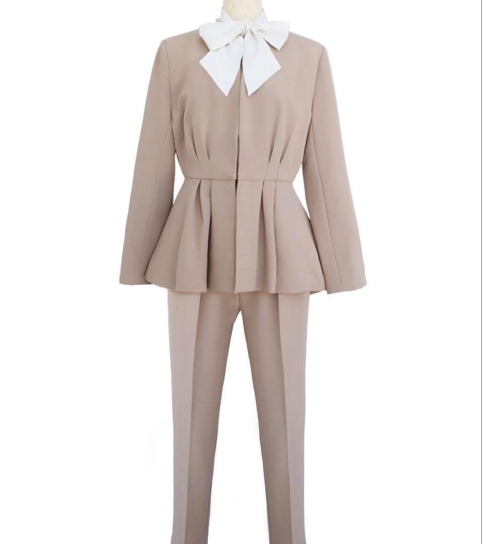 ルイルエブティック ノーカラーウエストタックペプラムパンツスーツ 入園入学七五三