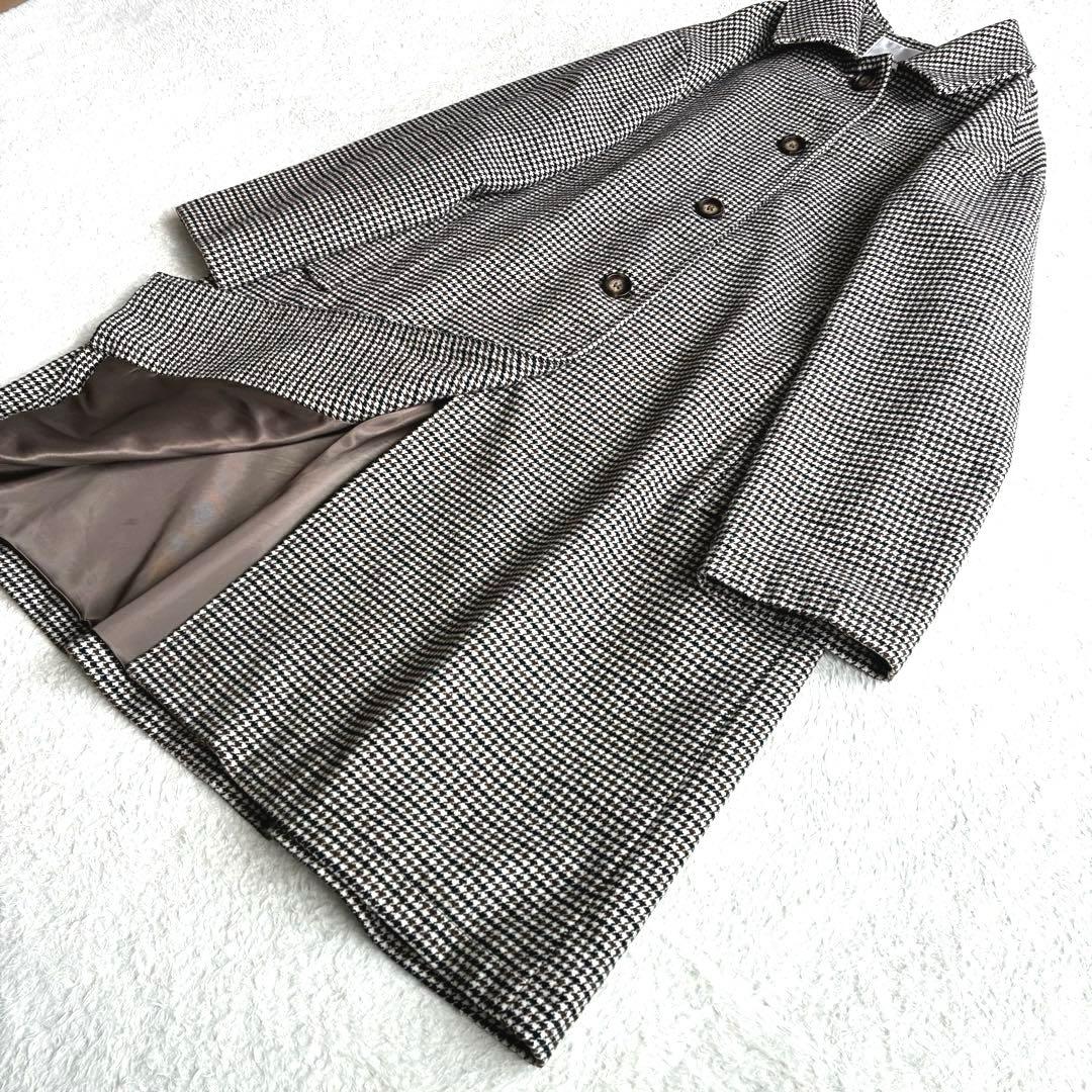 ファシル FASHIRU ウール混 ステンカラーコート 千鳥柄 ロングコート