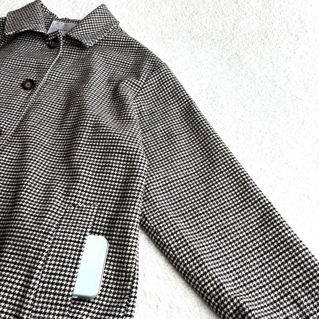 ファシル FASHIRU ウール混 ステンカラーコート 千鳥柄 ロングコート