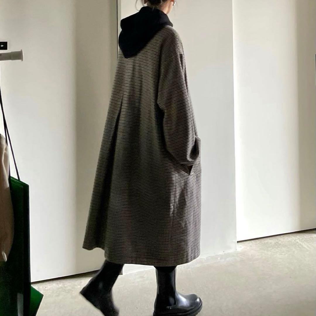 ファシル FASHIRU ウール混 ステンカラーコート 千鳥柄 ロングコート