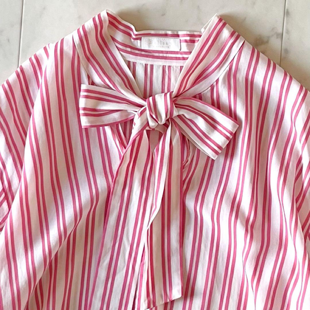 美品＊トゥモローランド系列ボールジィ ダブルストライプボウタイブラウス 36