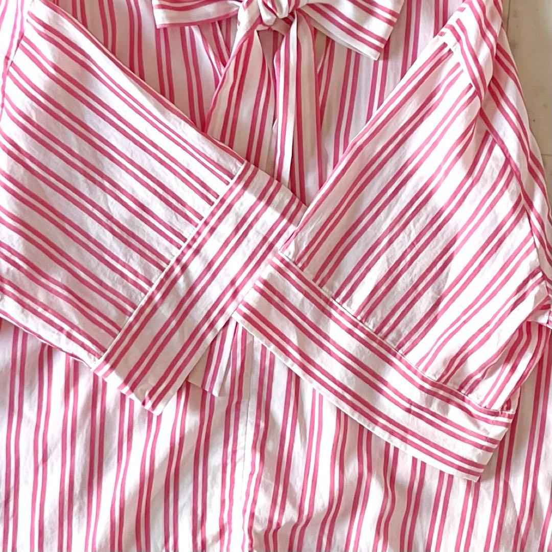 美品＊トゥモローランド系列ボールジィ ダブルストライプボウタイブラウス 36