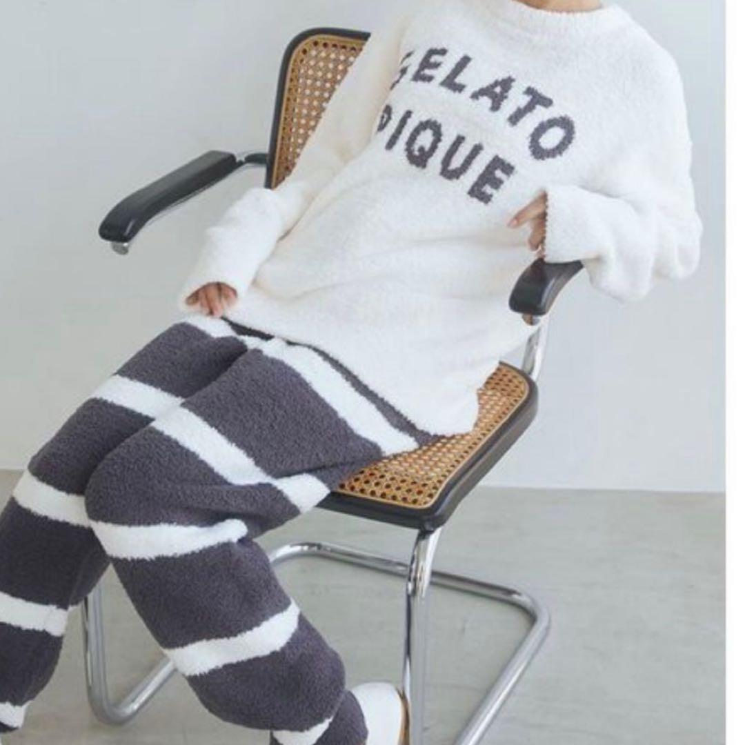 完売品ジェラートピケ パウダーロゴジャガードプルオーバー＆ロングパンツアイボリー