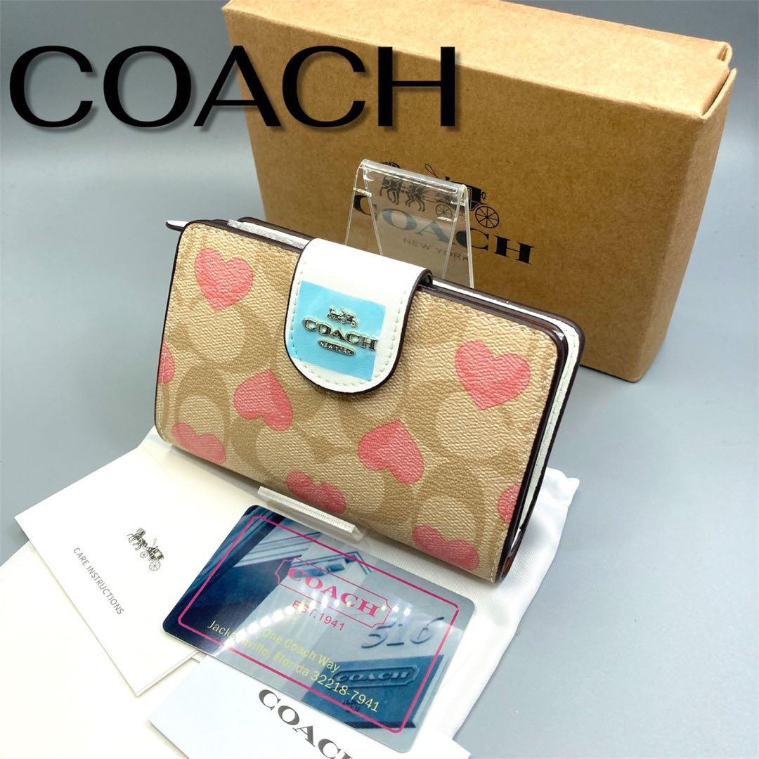 新品　未使用　COACH コーチ 2つ折り財布 ジップ　シグネチャー ハート
