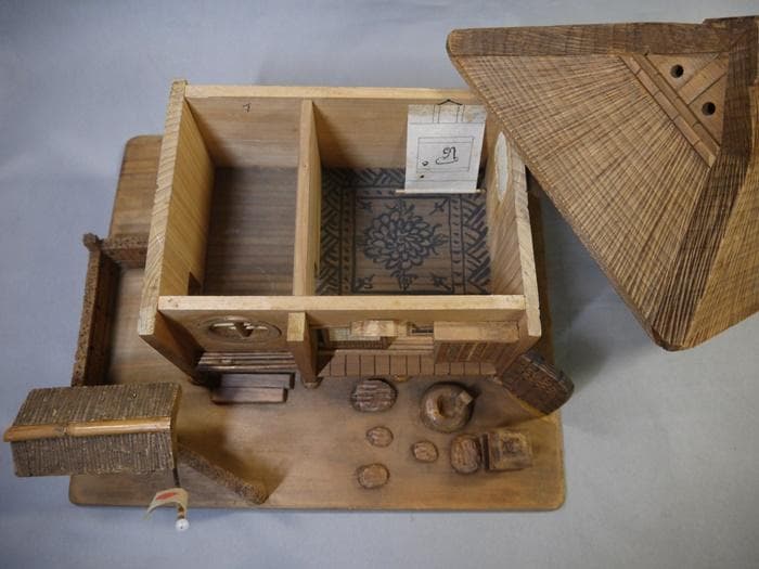 木彫細工　茅葺古民家　東雲斎松田光甫作　兵庫県歴史研究家　S15年　住吉神社残木