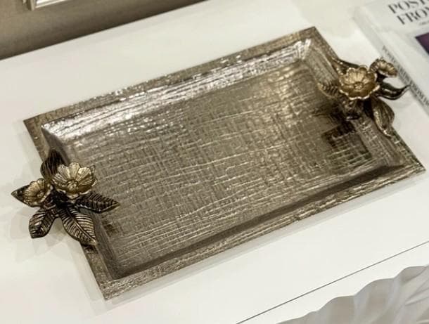 トレー お盆 シルバー 小花 トレイ クラシック モダン AN-5573