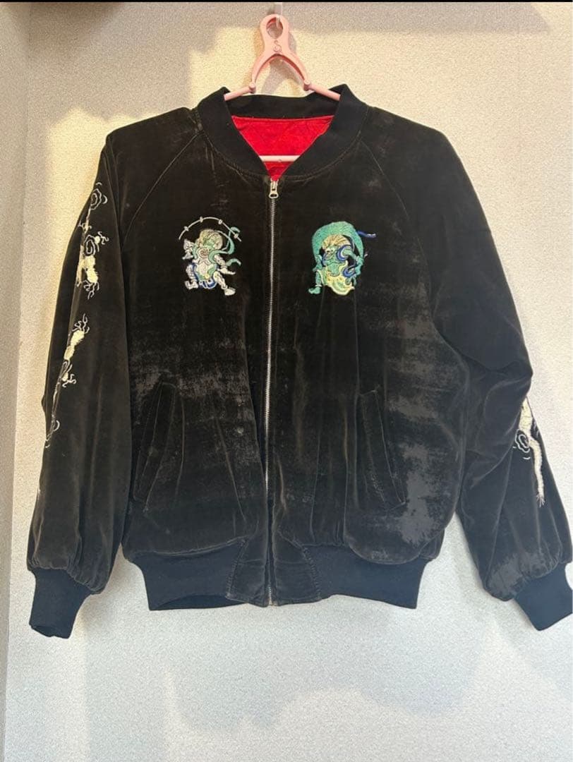 90s 別珍　スカジャン　風神雷神