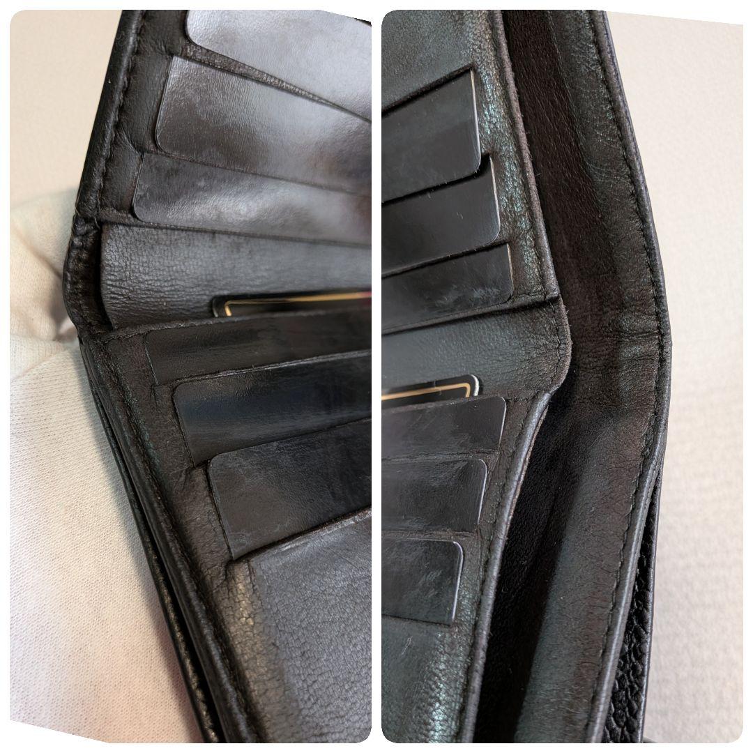 シャネル　デカココ　Wホック折り財布　黒　キャビアスキン　チェーン　ウォレット